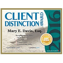 Client distinction award 2016 Mary E. Davis, Esq.